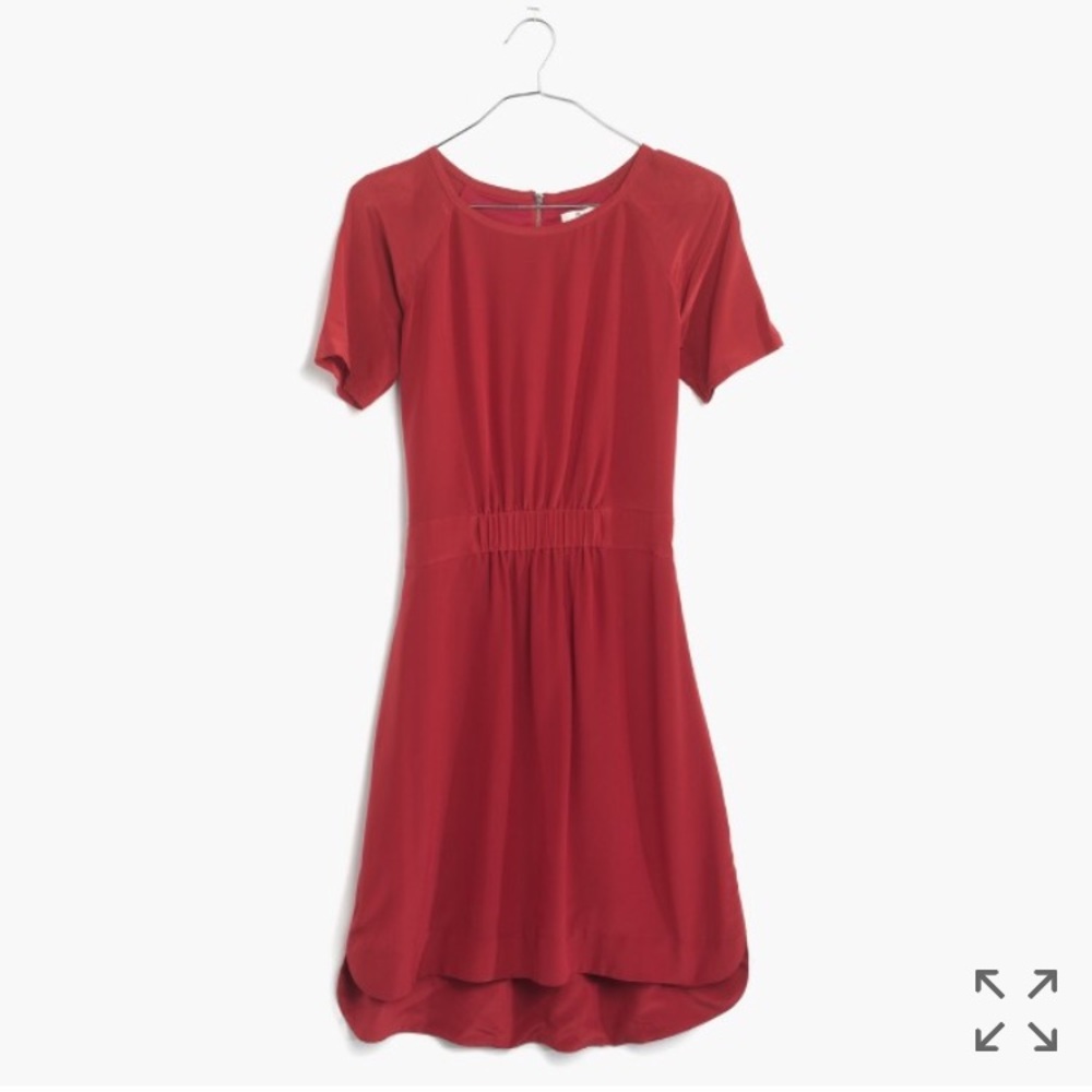 NWT Madewell silk cinch waist red dress short sleeve holiday shirtdress 2